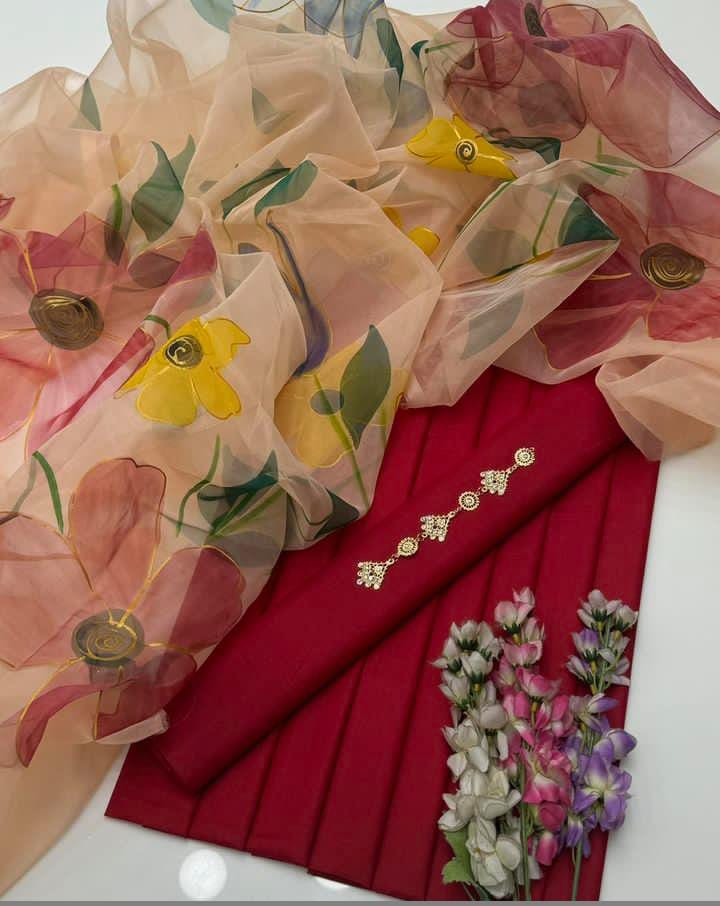 3 Pc Unstitched Katan Silk