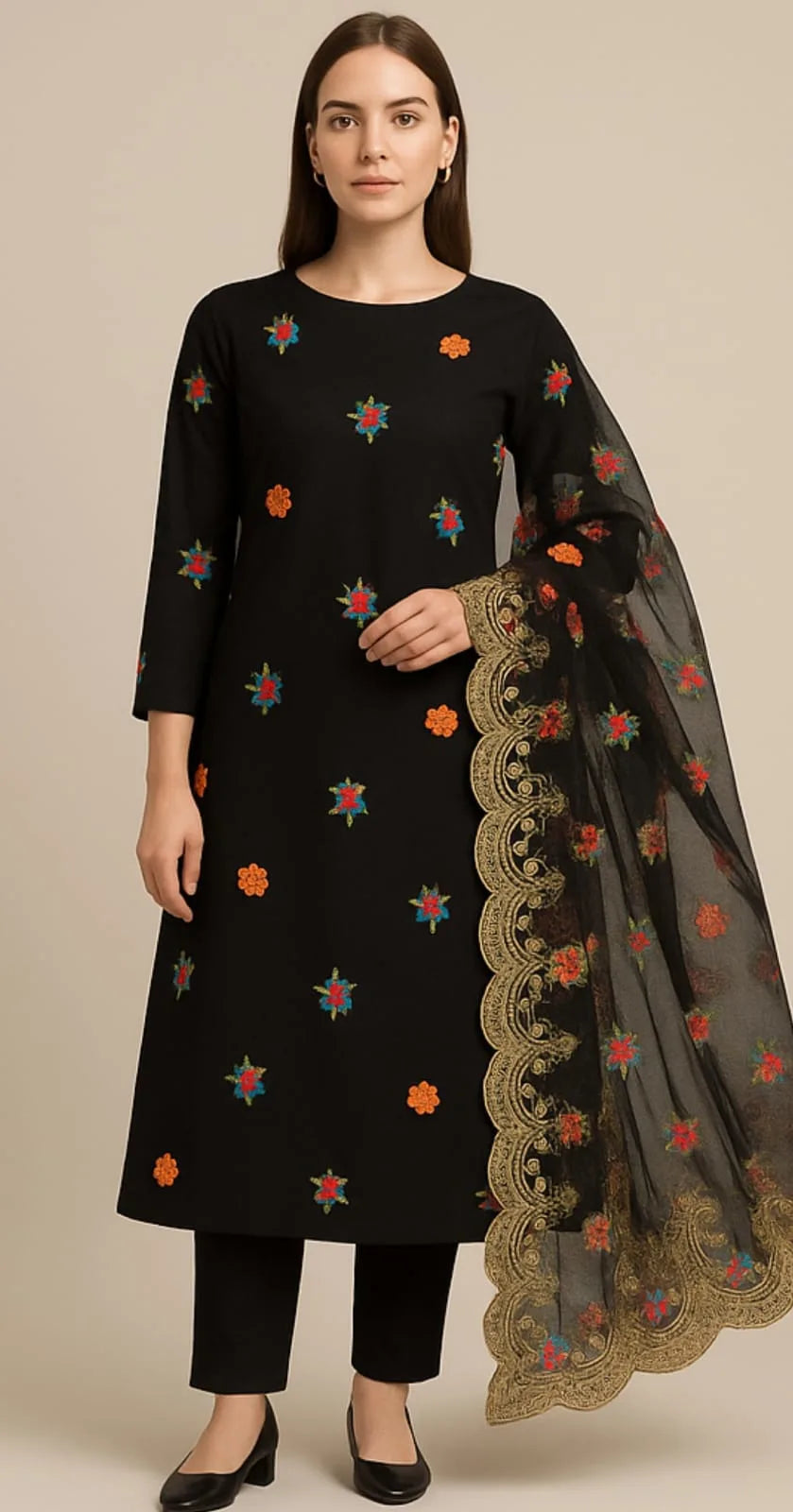 Lawn khaddi net dupata 3 pc - Kamran Suiting