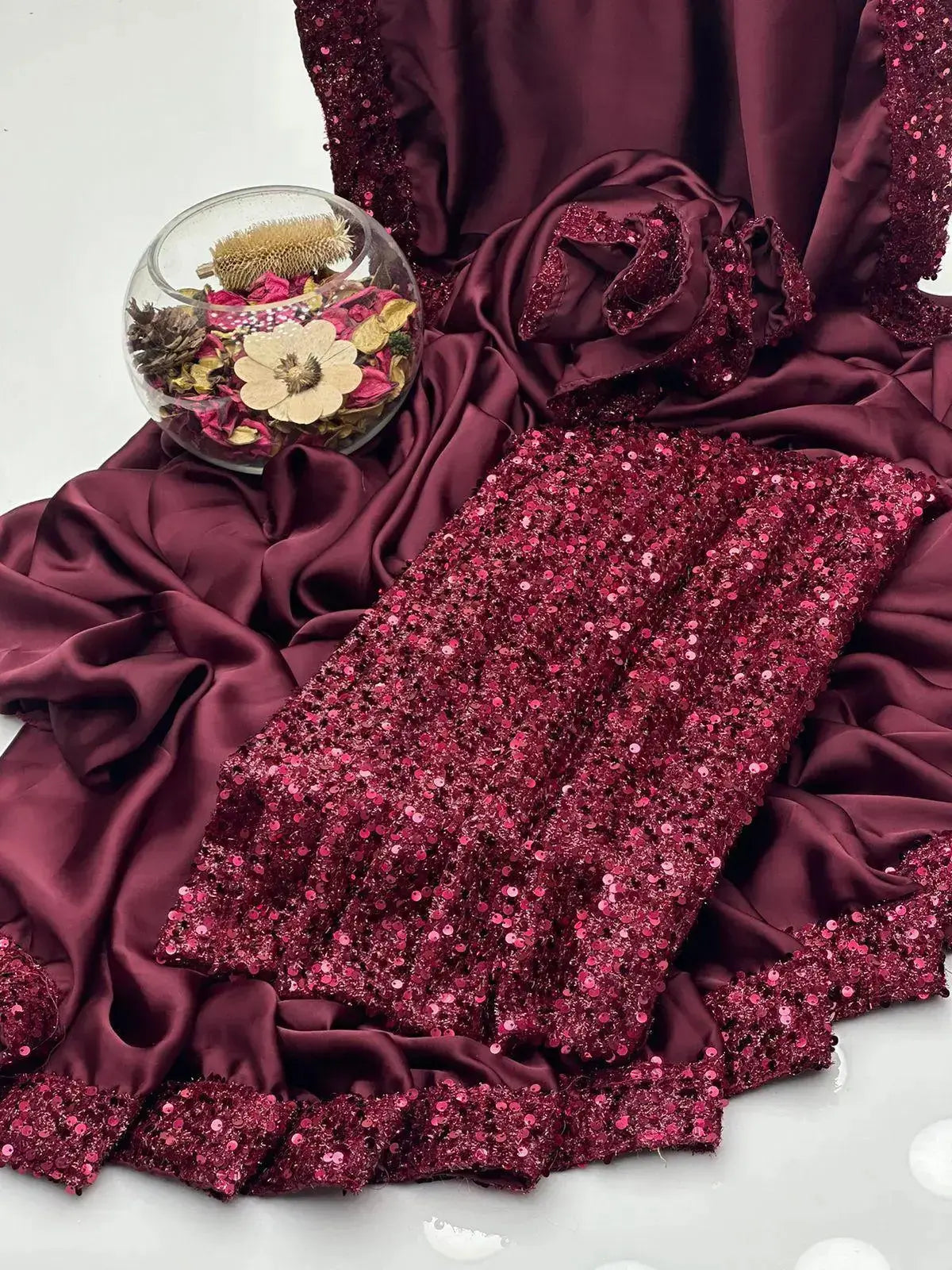 Shamoz Silk saree unstiched 4 Side Sequence Border & Palla - Kamran Suiting