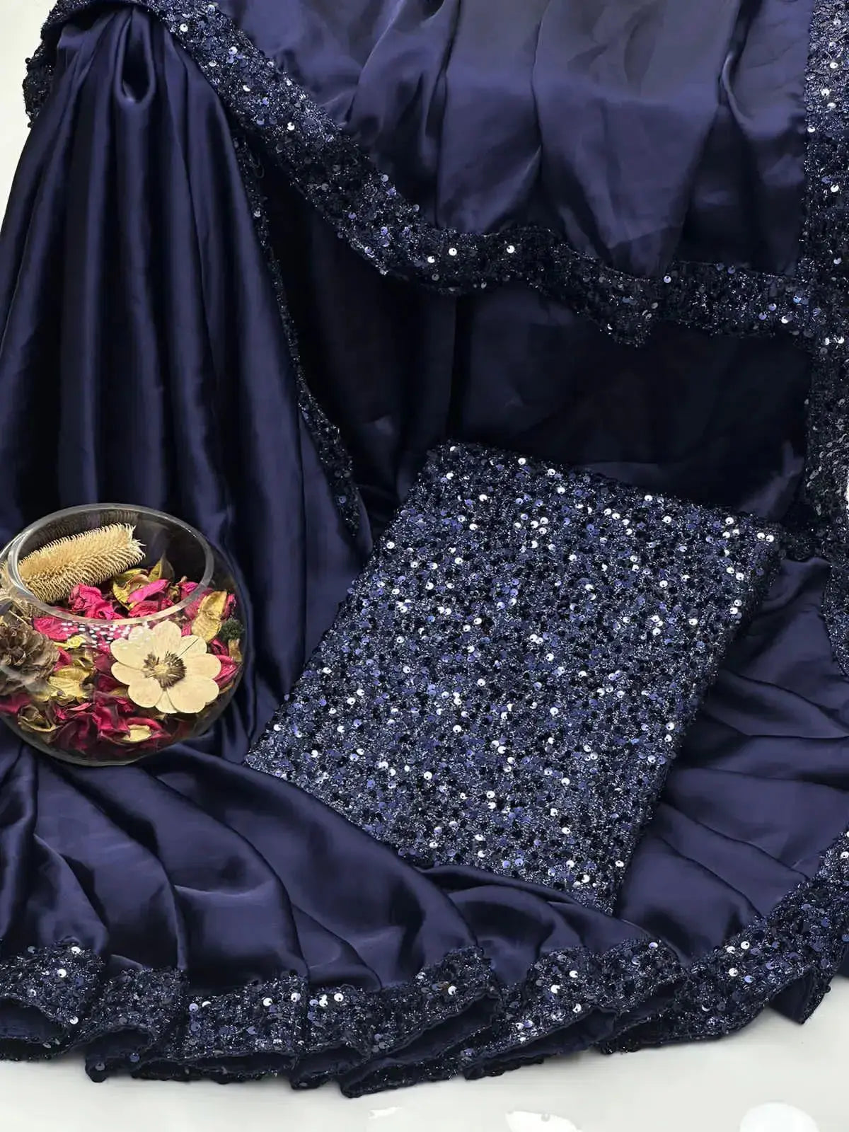 Shamoz Silk saree unstiched 4 Side Sequence Border & Palla - Kamran Suiting