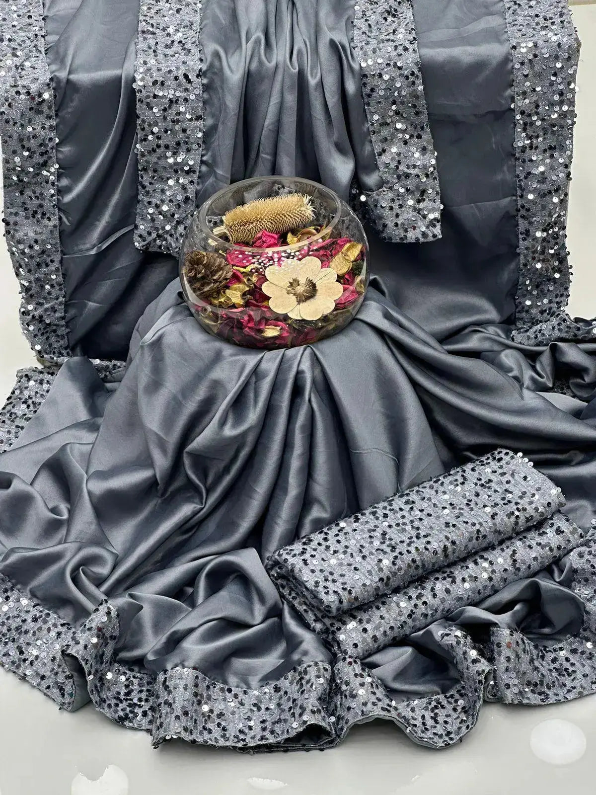 Shamoz Silk saree unstiched 4 Side Sequence Border & Palla - Kamran Suiting