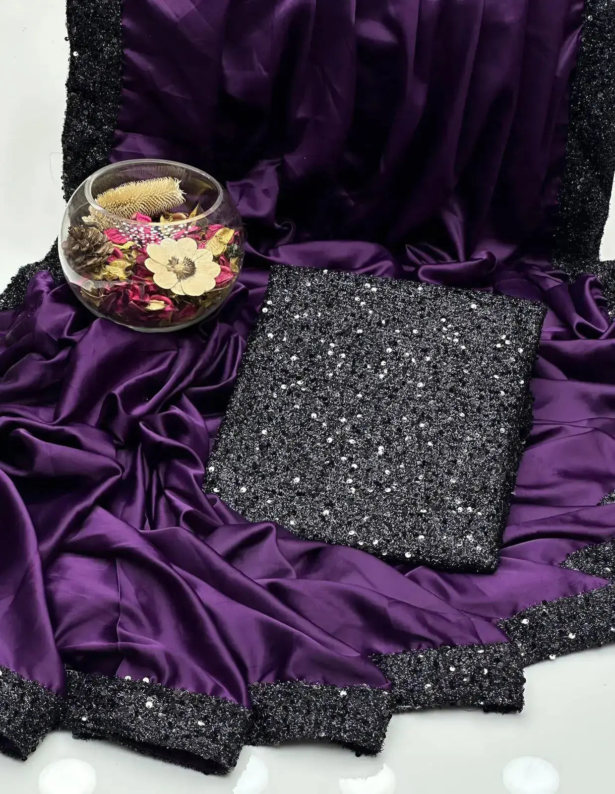 Shamoz Silk saree unstiched 4 Side Sequence Border & Palla - Kamran Suiting