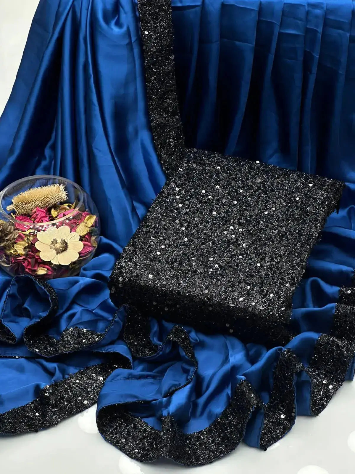 Shamoz Silk saree unstiched 4 Side Sequence Border & Palla - Kamran Suiting