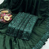 Shamoze Silk sari unstiched with 4 Side Sequence Border & Palla - Kamran Suiting