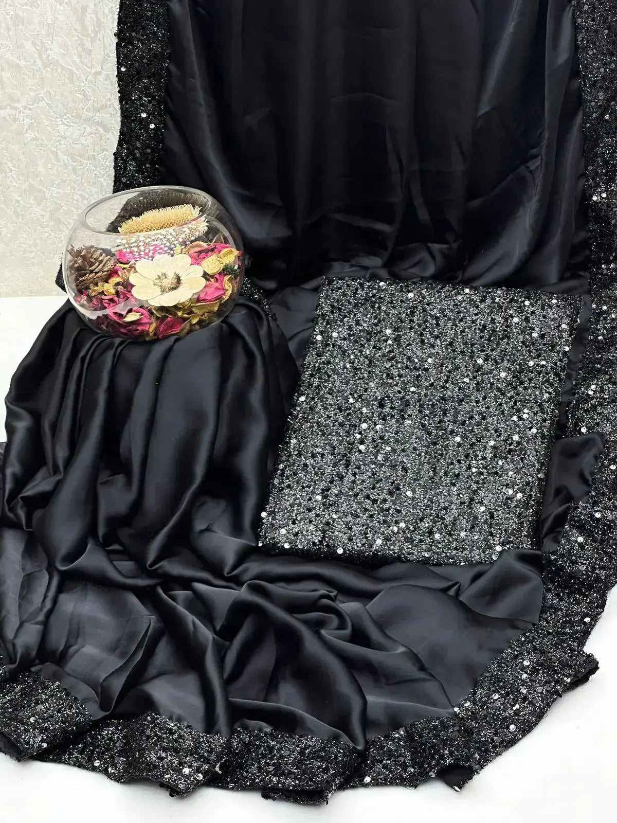 Shamoz Silk saree unstiched 4 Side Sequence Border & Palla - Kamran Suiting