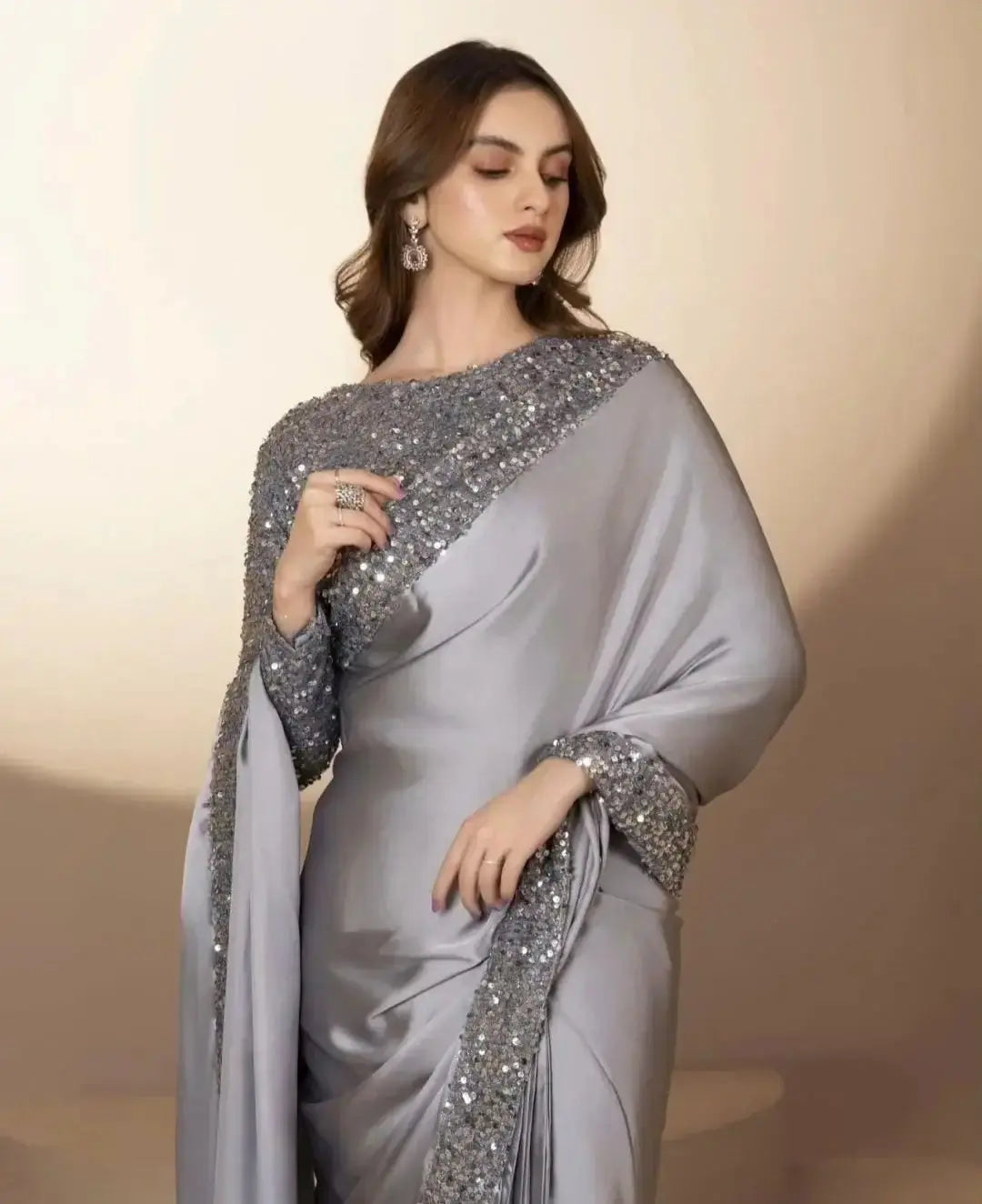 Shamoz Silk saree unstiched 4 Side Sequence Border & Palla - Kamran Suiting